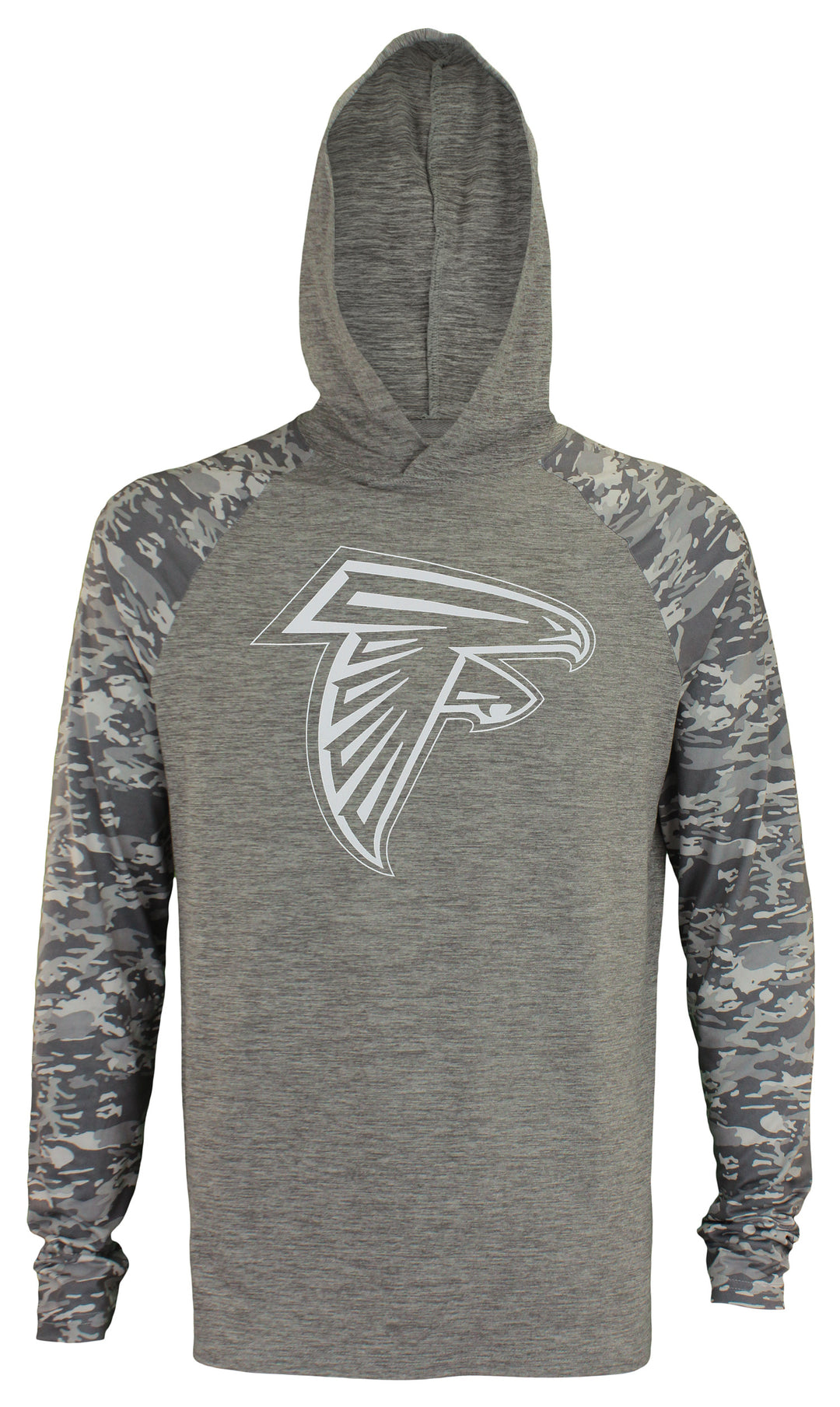Zubaz NFL Men's Atlanta Falcons Camo L/S Space Dye Big Logo Hooded Shirt, Grey