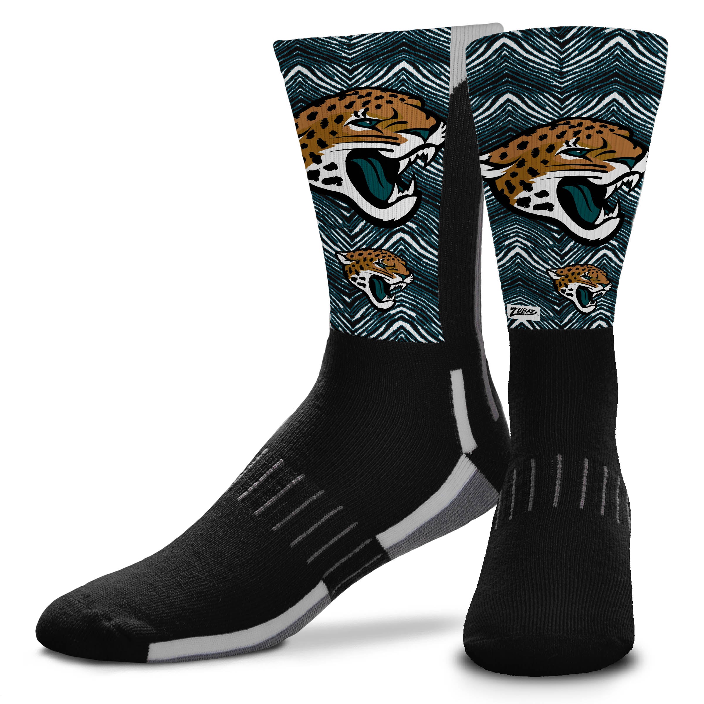 Zubaz NFL Phenom Curve Men's Crew Socks, Jacksonville Jaguars, Adult Large