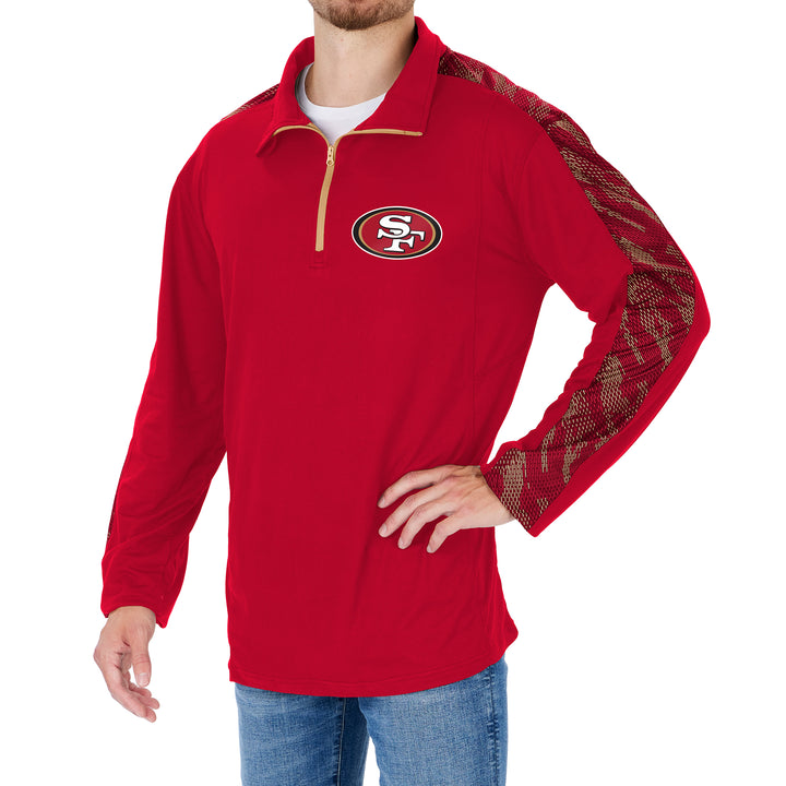 Zubaz NFL Men's San Francisco 49ers Elevated 1/4 Zip Pullover W/ Viper Print Accent
