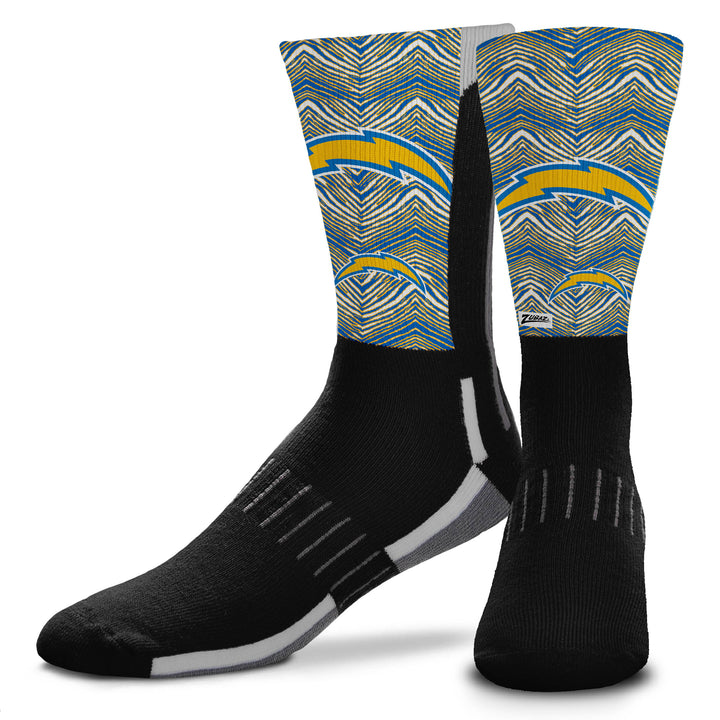 Zubaz NFL Phenom Curve Men's Crew Socks, Los Angeles Chargers, Adult Large