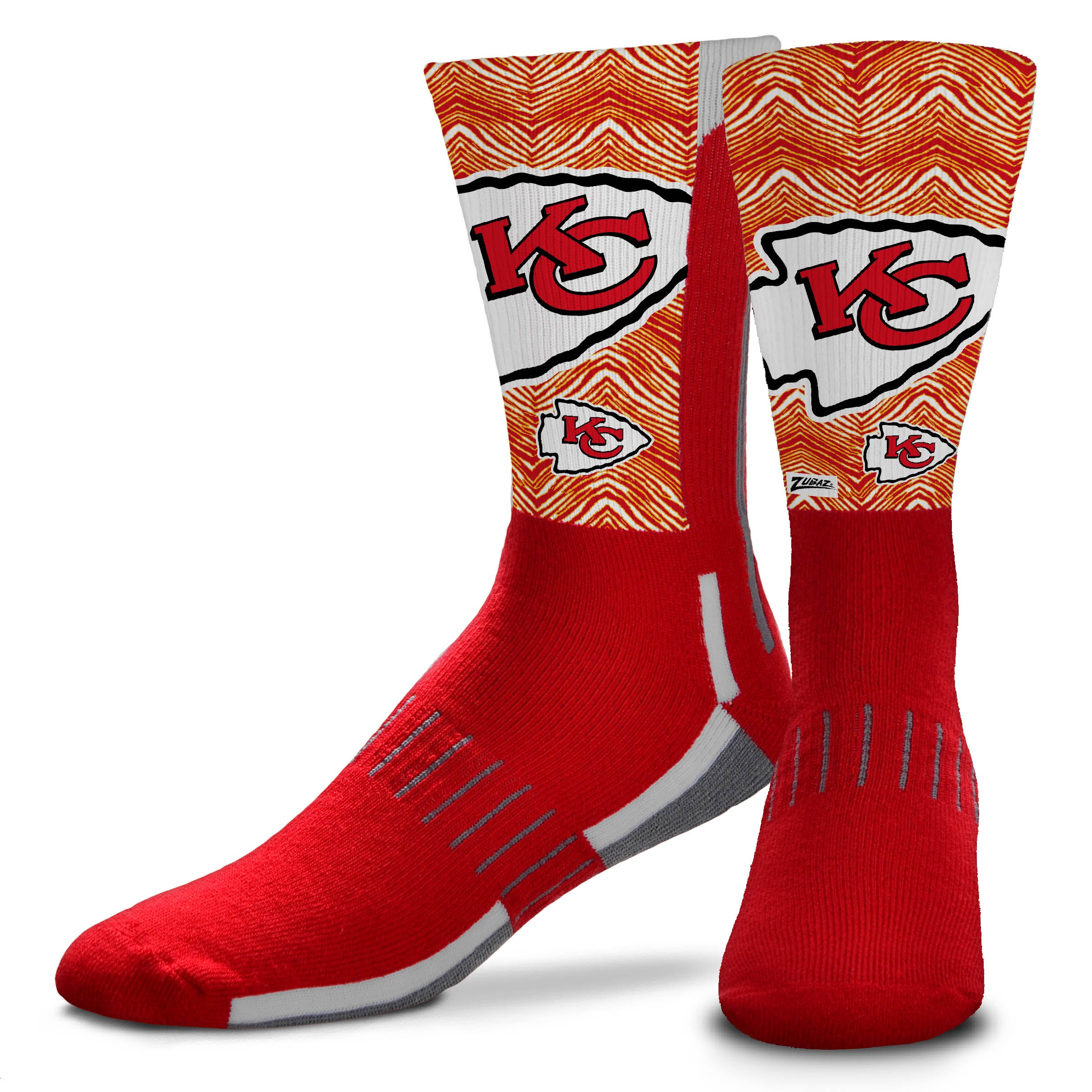 Zubaz NFL Phenom Curve Men's Crew Socks, Kansas City Chiefs, Adult Large