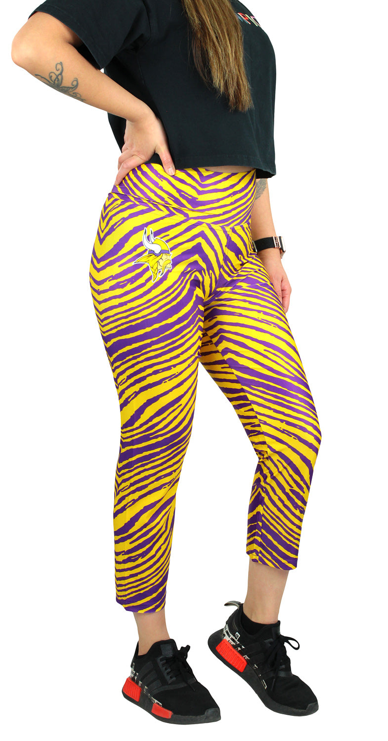 Zubaz NFL Women's Minnesota Vikings 2 Color Zebra Print Capri Legging
