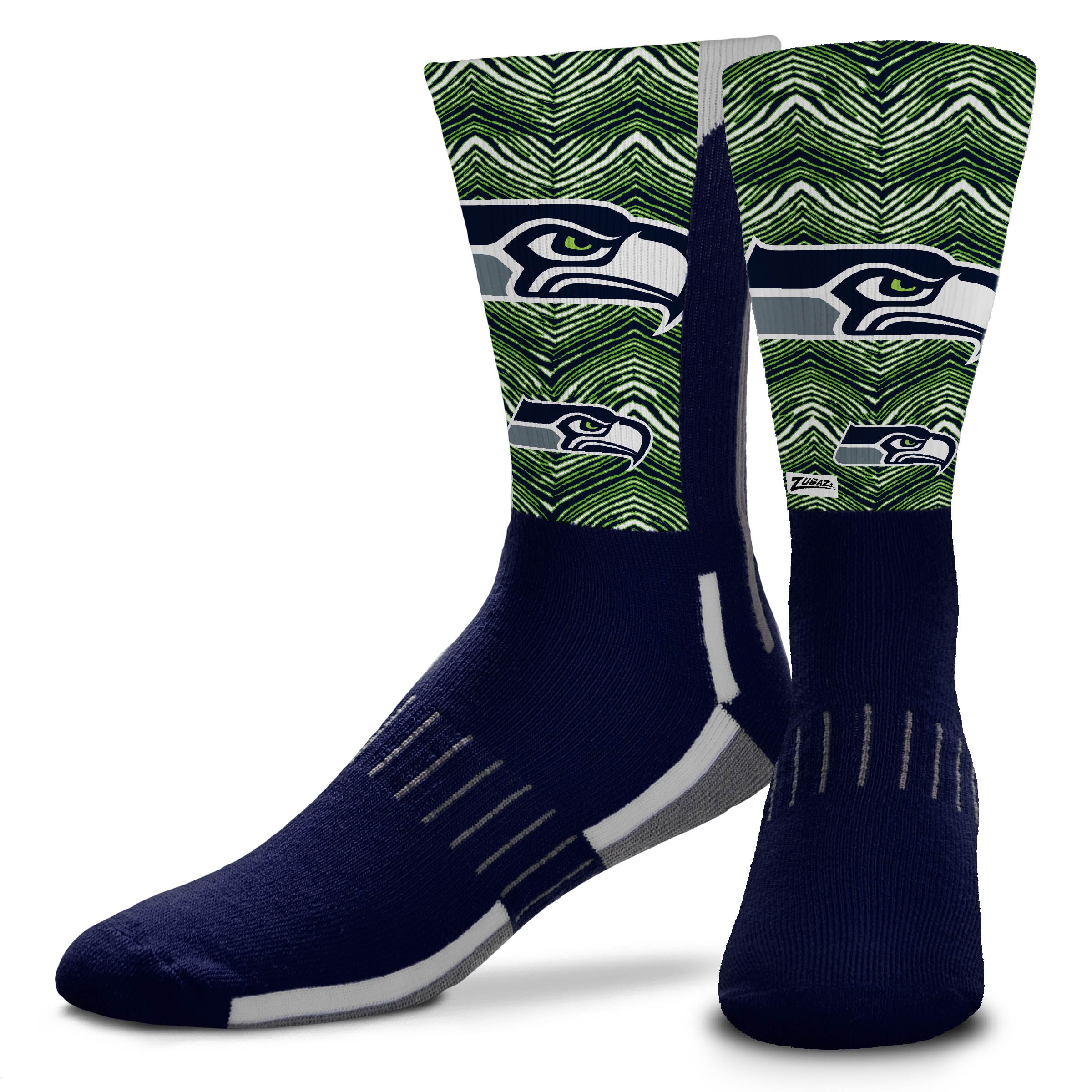 Zubaz NFL Phenom Curve Youth Crew Socks, Seattle Seahawks, Youth One Size