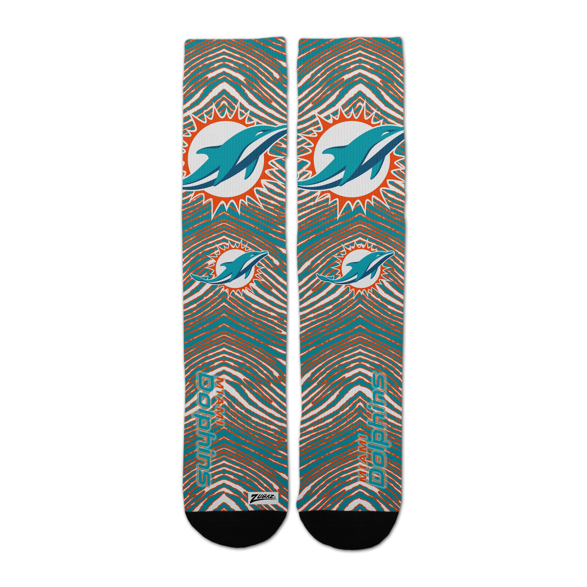 Zubaz By For Bare Feet NFL Zubified Adult and Youth Dress Socks, Miami Dolphins, Large