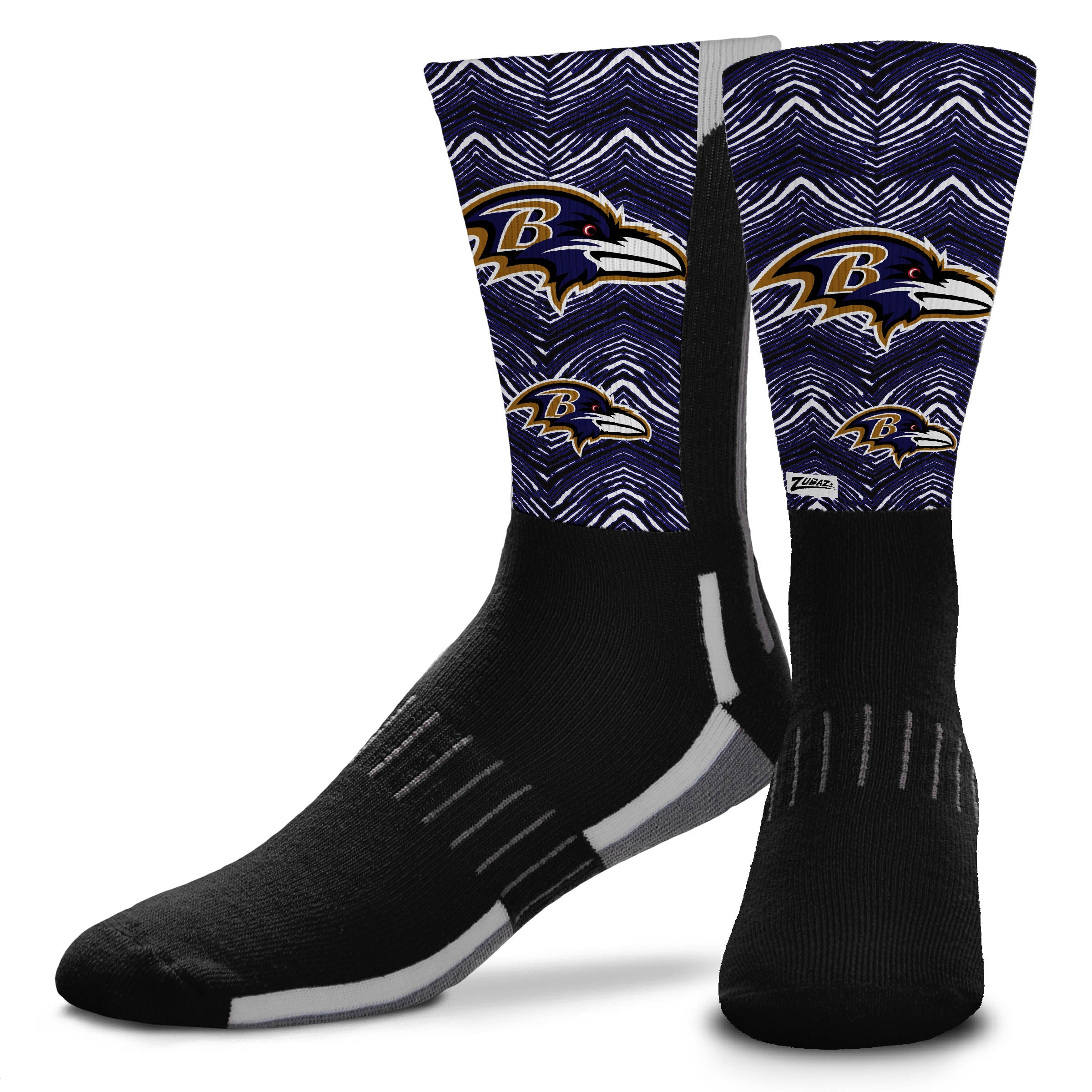 Zubaz NFL Phenom Curve Men's Crew Socks, Baltimore Ravens, Adult Large