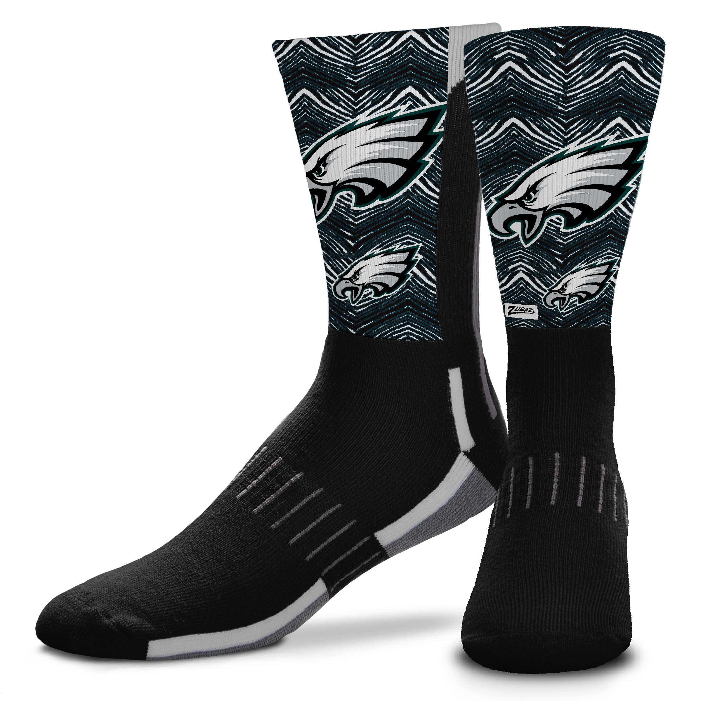 Zubaz NFL Phenom Curve Men's Crew Socks, Philadelphia Eagles, Adult Large