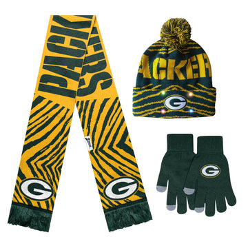 Zubaz x FOCO NFL Green Bay Packers Collab 3 Pack Glove Scarf & Hat Outdoor Winter Set