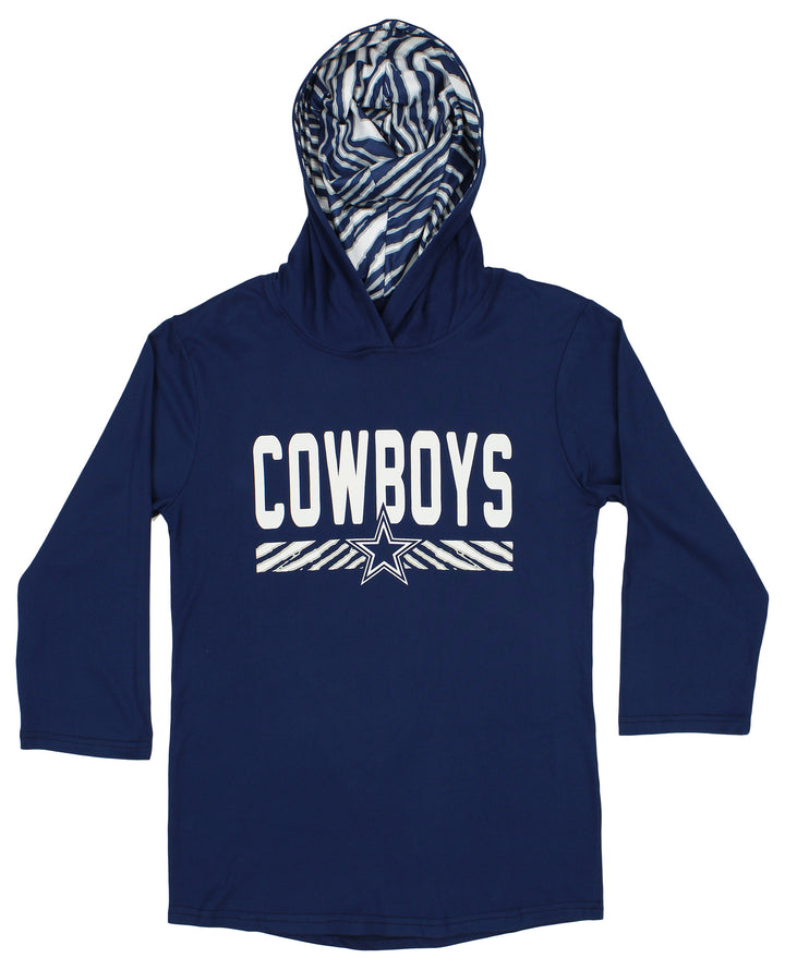 Zubaz NFL Women's Dallas Cowboys 3/4 Sleeve Hoodie With Classic Zebra Print Accents