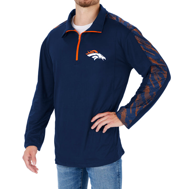 Zubaz NFL Men's Denver Broncos Elevated 1/4 Zip Pullover W/ Viper Print Accent