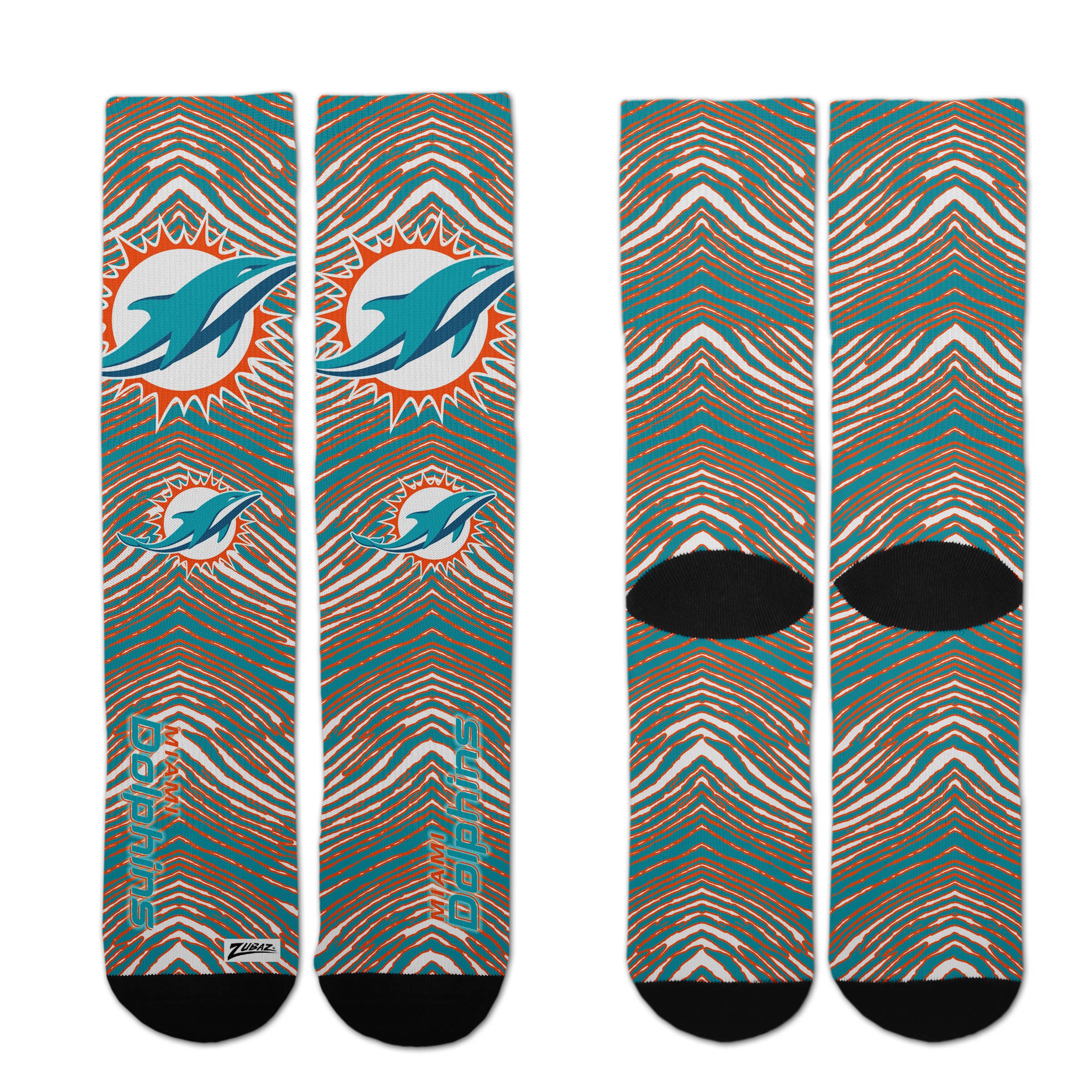 Zubaz By For Bare Feet NFL Zubified Adult and Youth Dress Socks, Miami Dolphins, Large