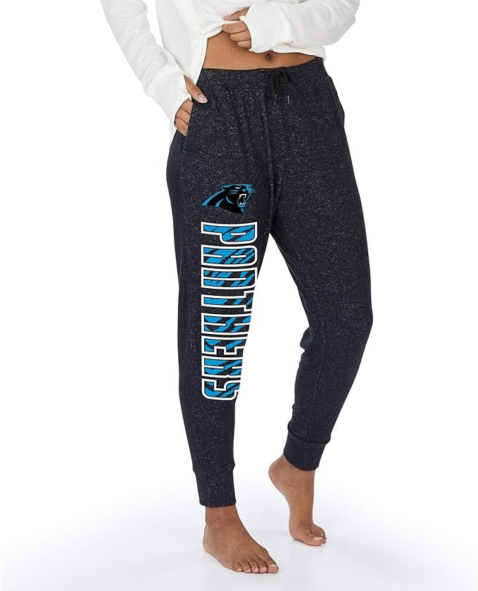 Zubaz NFL CAROLINA PANTHERS MARLED BLACK WOMENS SOFT JOGGER W/ VERTICAL GRAPHIC Small