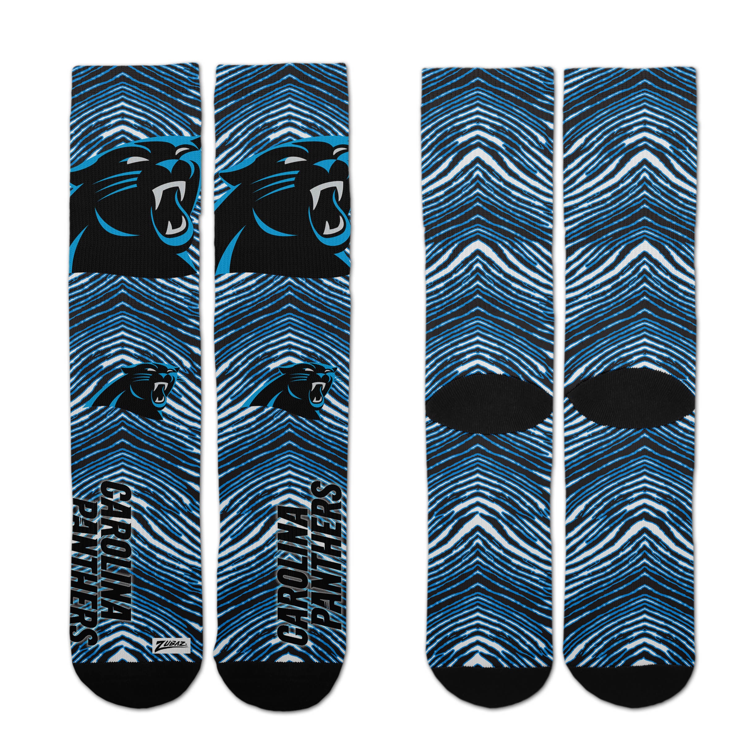 Zubaz By For Bare Feet NFL Zubified Adult and Youth Dress Socks, Carolina Panthers, Large