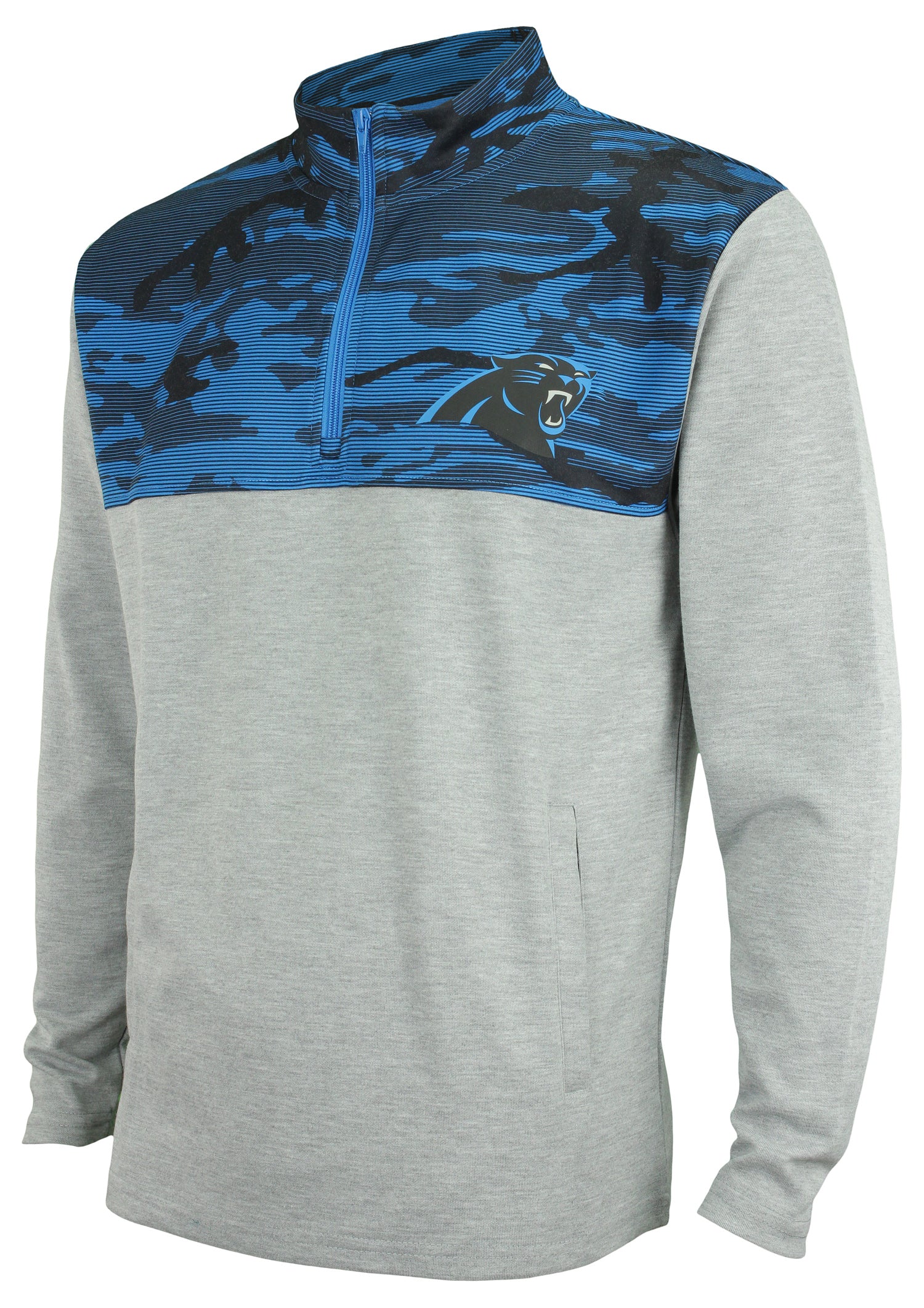 ZUBAZ Men's NFL Carolina  Panthers Gray 1/4 Zip Fleece Pullover With Camo Lines Size SMALL