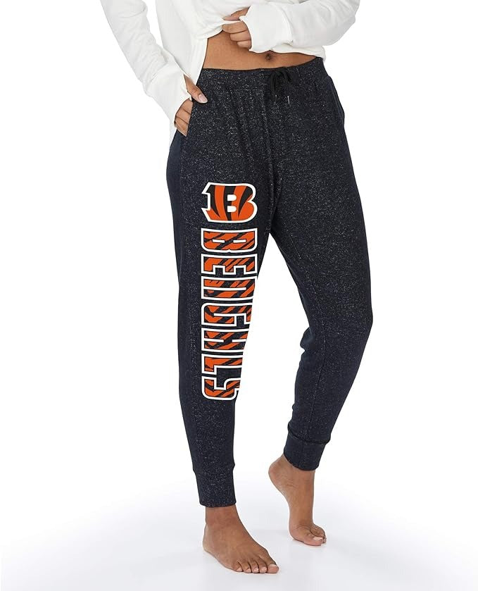 Zubaz NFL CINCINNATI BENGALS MARLED BLACK WOMENS SOFT JOGGER W/ VERTICAL GRAPHIC XL