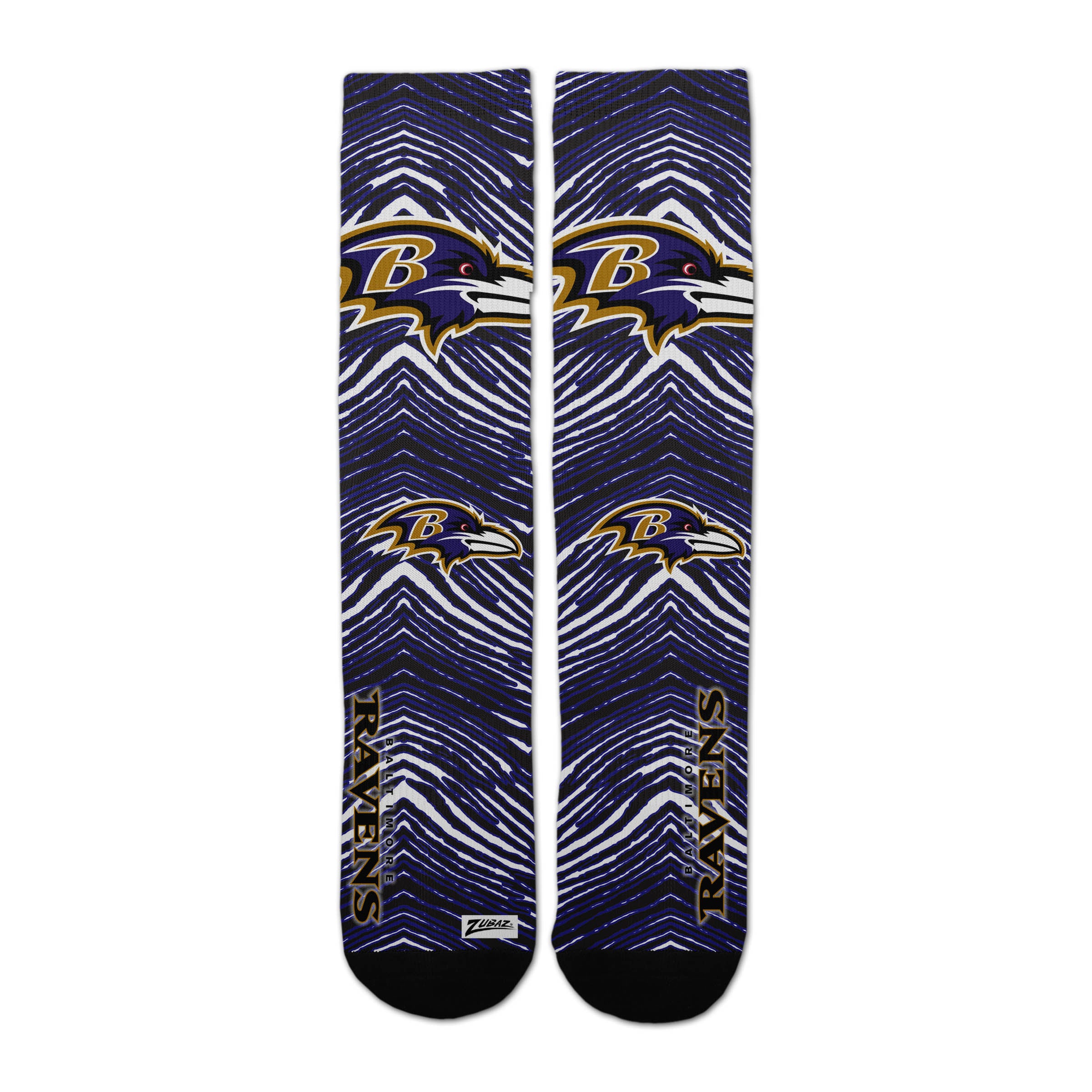 Zubaz By For Bare Feet NFL Zubified Adult and Youth Dress Socks, Baltimore Ravens, Large