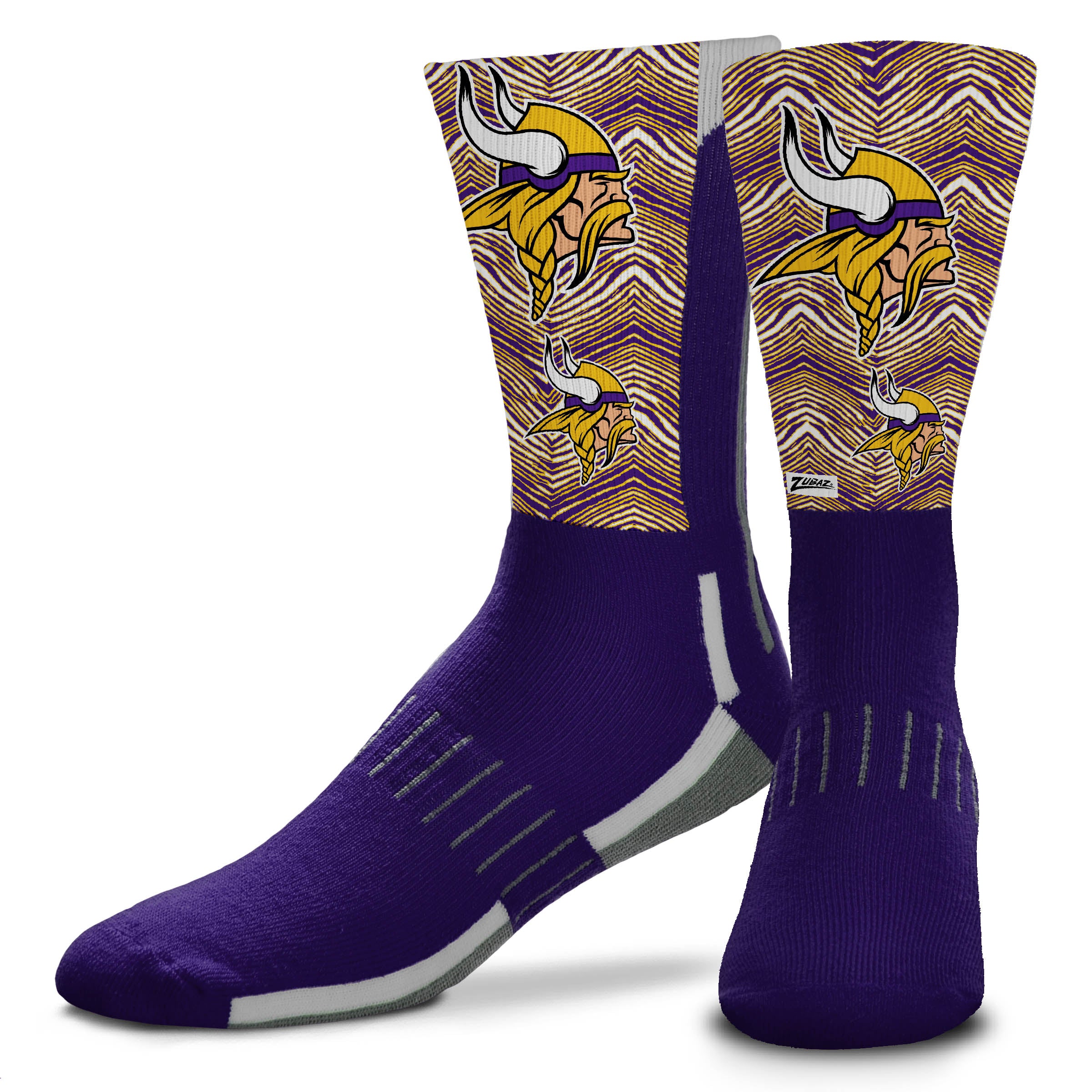 Zubaz NFL Phenom Curve Men's Crew Socks, Minnesota Vikings, Adult Large