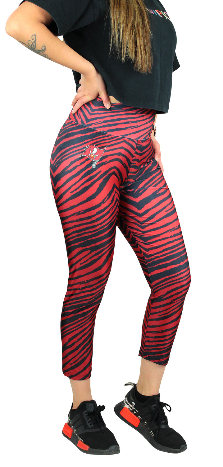 Zubaz NFL Women's Tampa Bay Buccaneers 2 Color Zebra Print Capri Legging