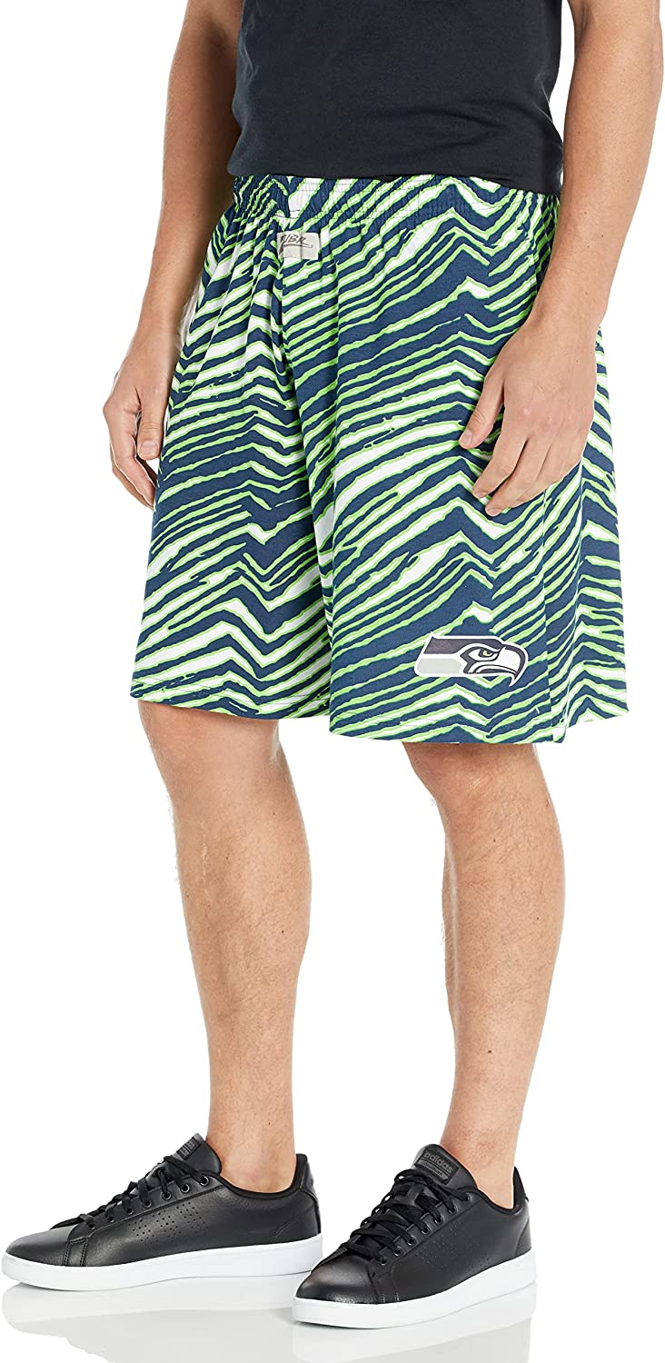 Zubaz Seattle Seahawks NFL Men's Classic Zebra Print Shorts with Team Logo