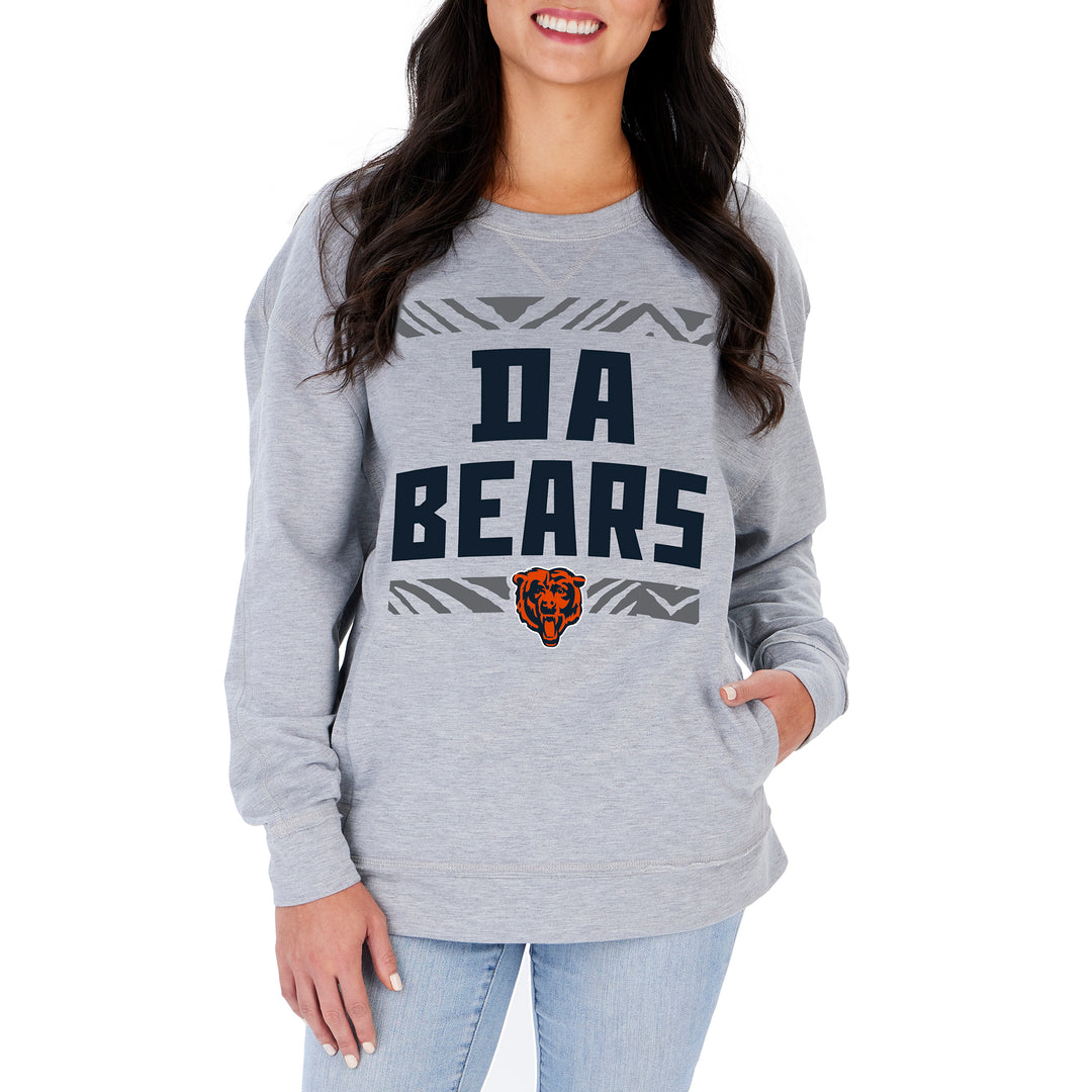 Zubaz NFL Women's Chicago Bears Heather Gray Crewneck Sweatshirt