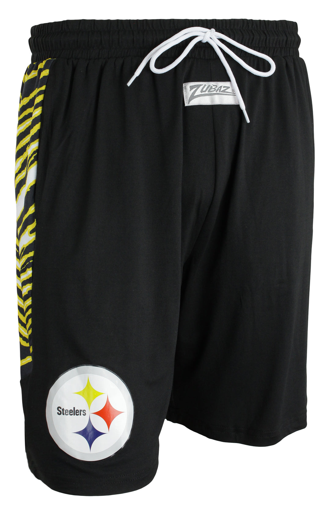 Zubaz NFL Men's Pittsburgh Steelers Team Logo Zebra Side Seam Shorts, Black