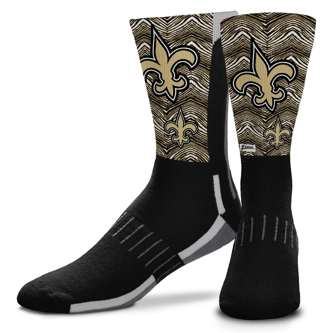 Zubaz NFL Phenom Curve Men's Crew Socks, New Orleans Saints, Adult Large