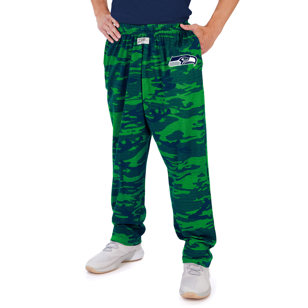 Zubaz NFL MENS SEATTLE SEAHAWKS NAVY BLUE/NEON GREEN CAMO LINES PANT Small