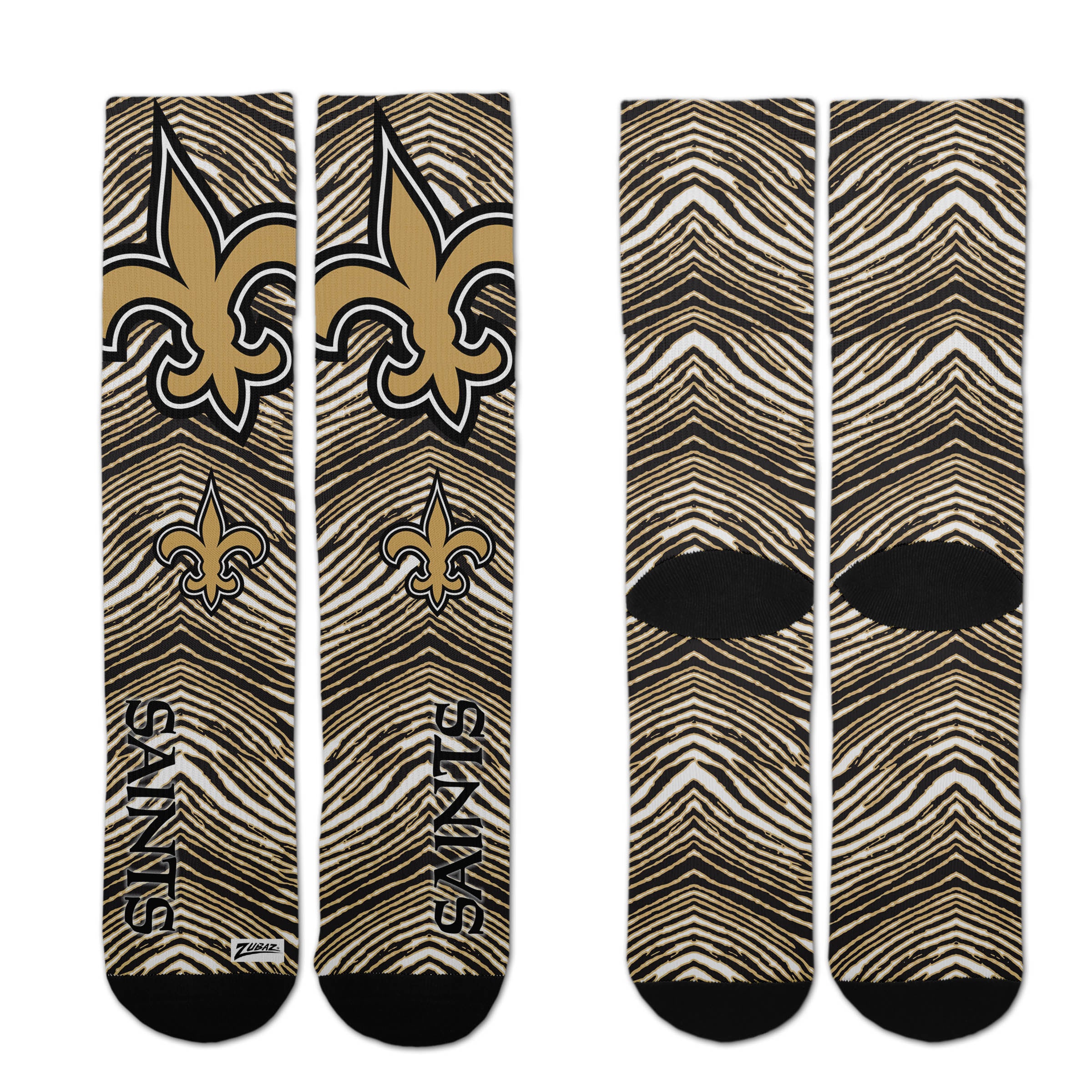 Zubaz By For Bare Feet NFL Zubified Adult and Youth Dress Socks, New Orleans Saints, Large