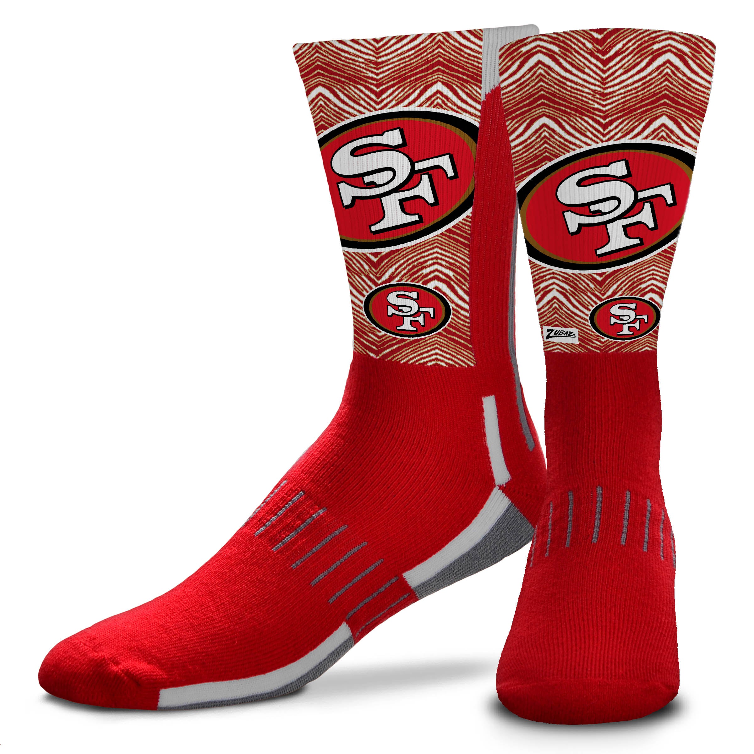 Zubaz NFL Phenom Curve Men's Crew Socks, San Francisco 49ers, Adult Large