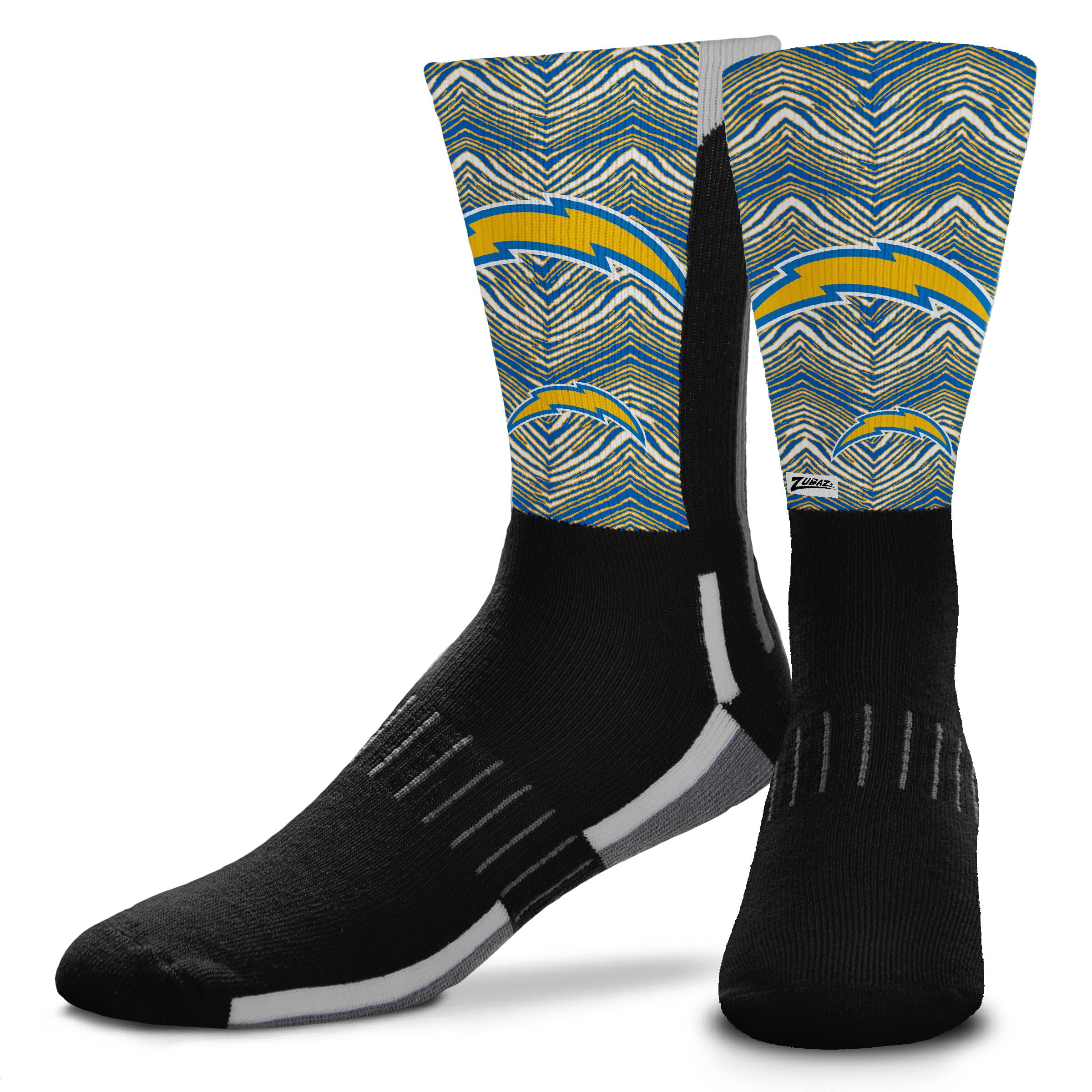 Zubaz NFL Phenom Curve Youth Crew Socks, Los Angeles Chargers, Youth One Size