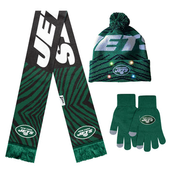 Zubaz x FOCO NFL New York Jets Collab 3 Pack Glove Scarf & Hat Outdoor Winter Set