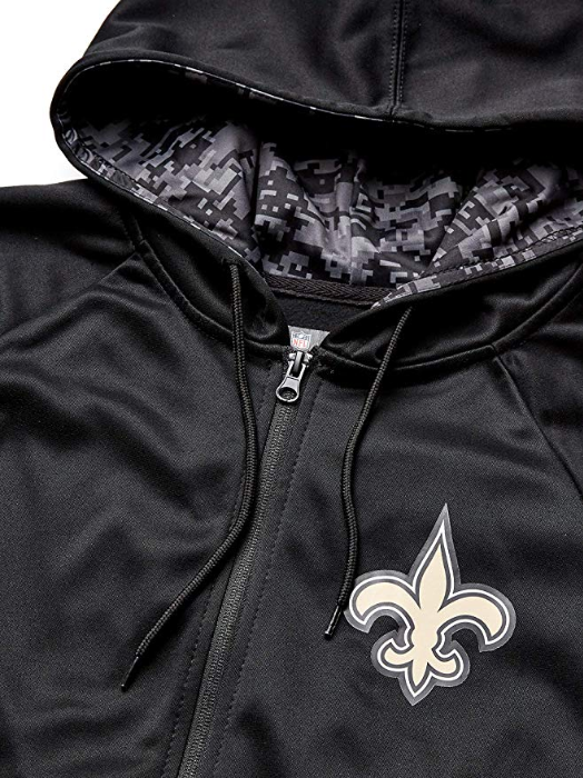 Zubaz NFL Men's New Orleans Saints Full Zip Digital Camo Hood Hoodie, Black