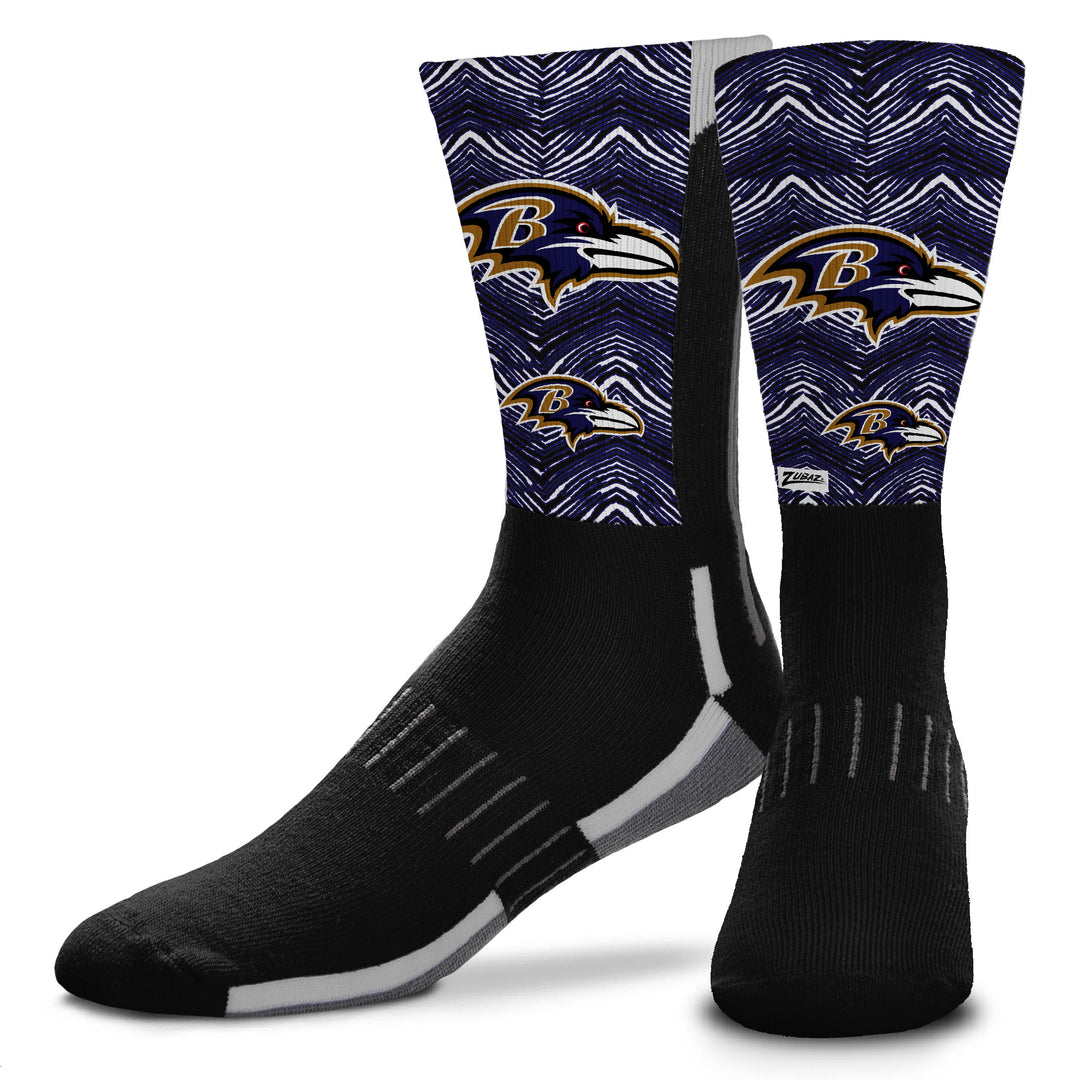 Zubaz NFL Phenom Curve Youth Crew Socks, Baltimore Ravens, Youth One Size