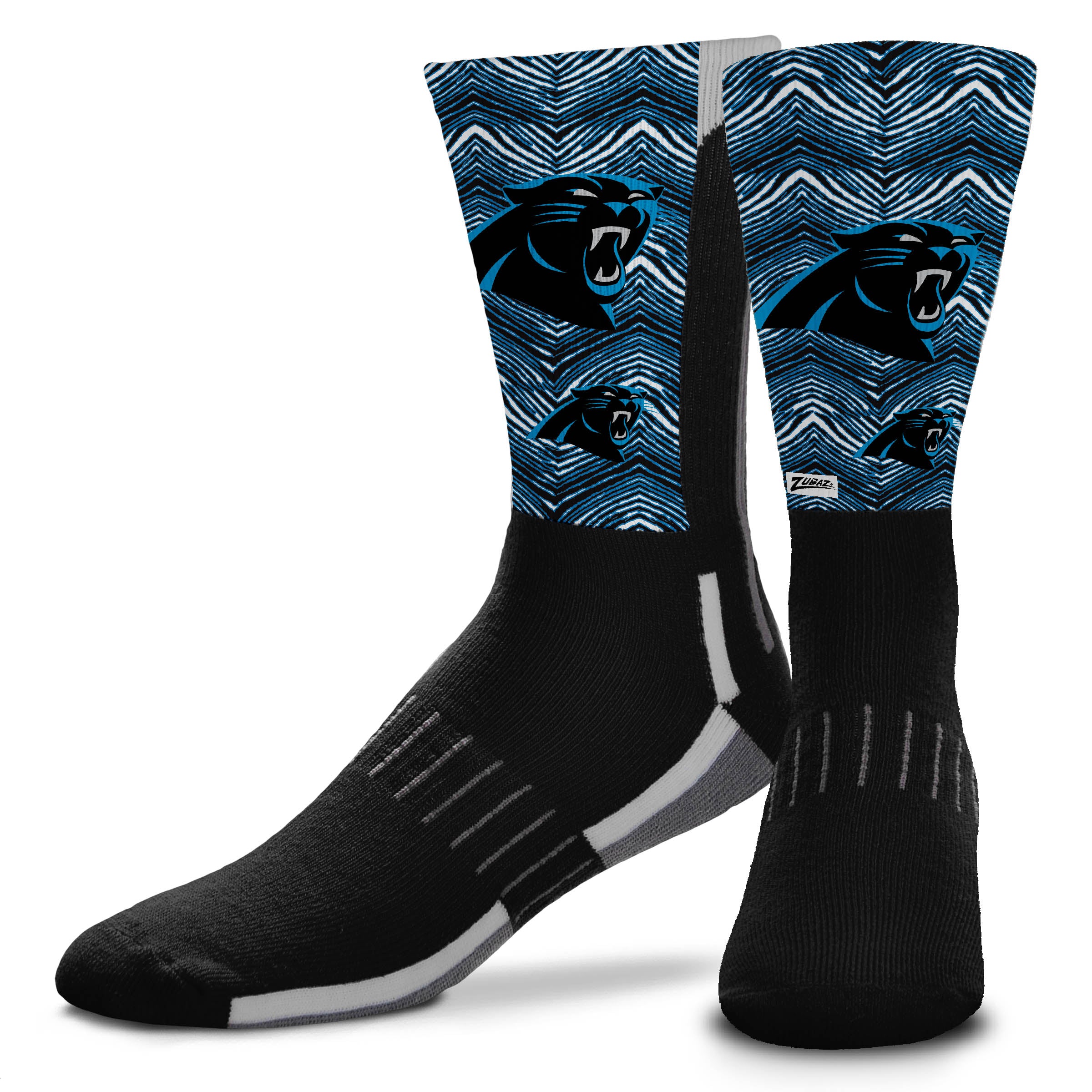 Zubaz NFL Phenom Curve Youth Crew Socks, Carolina Panthers, Youth One Size