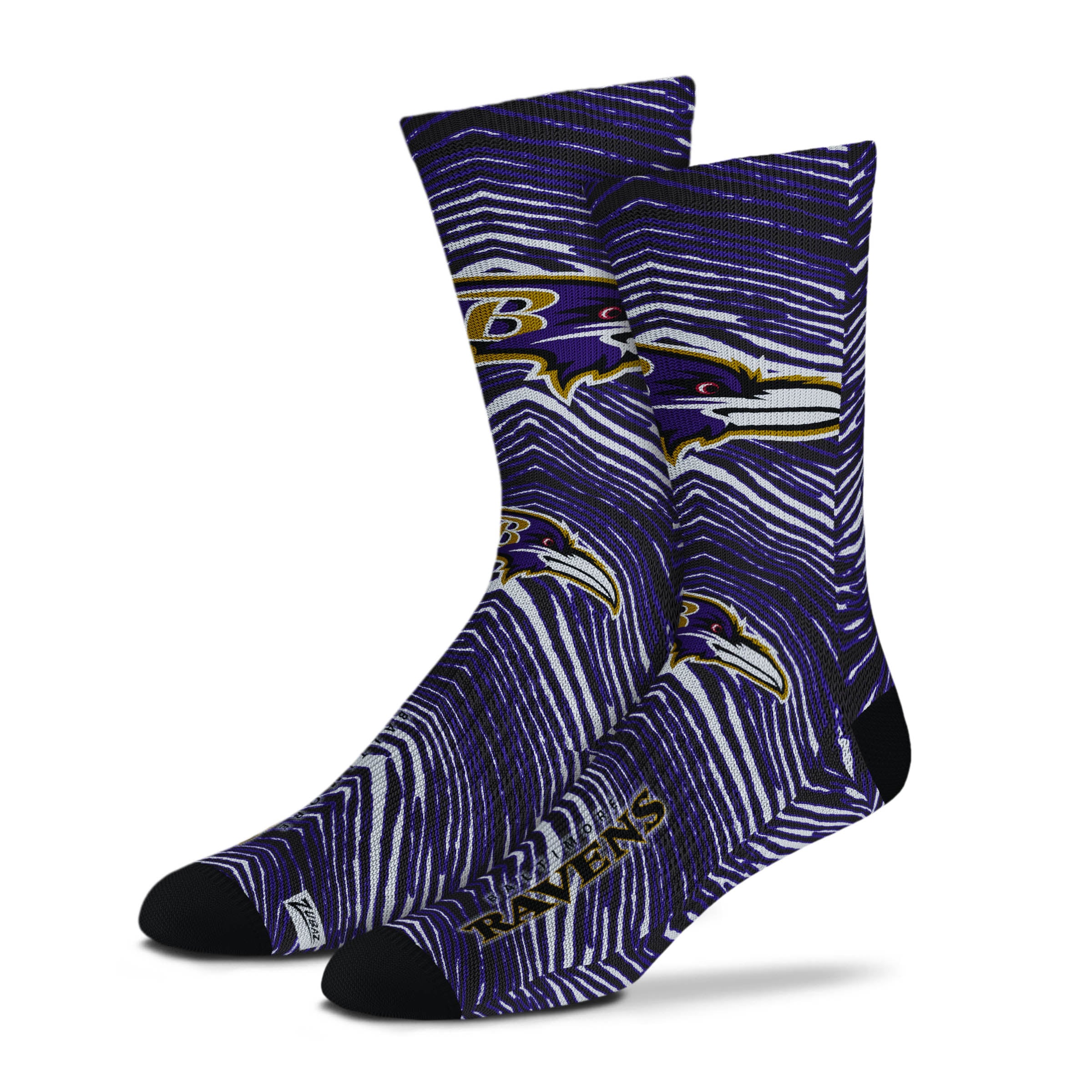 Zubaz By For Bare Feet NFL Zubified Adult and Youth Dress Socks, Baltimore Ravens, Large