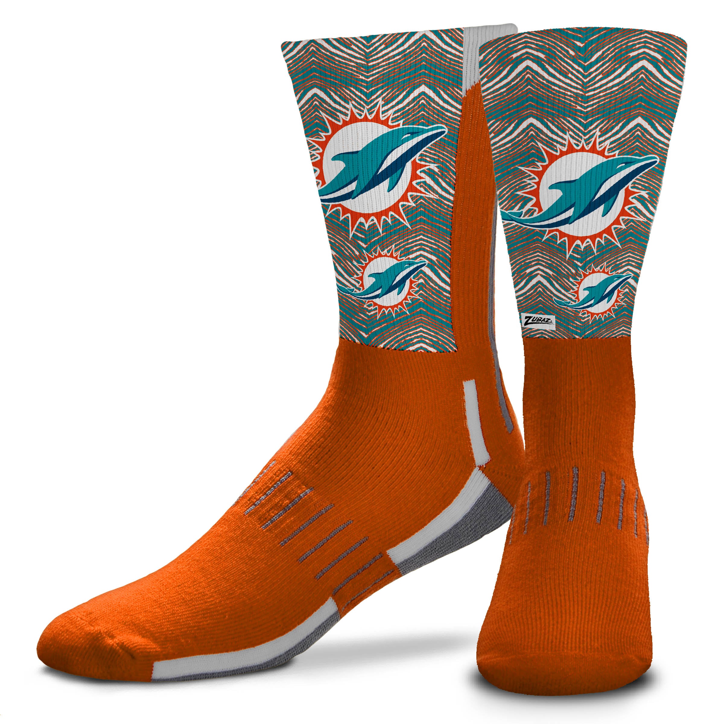 Zubaz NFL Phenom Curve Men's Crew Socks, Miami Dolphins, Adult Large