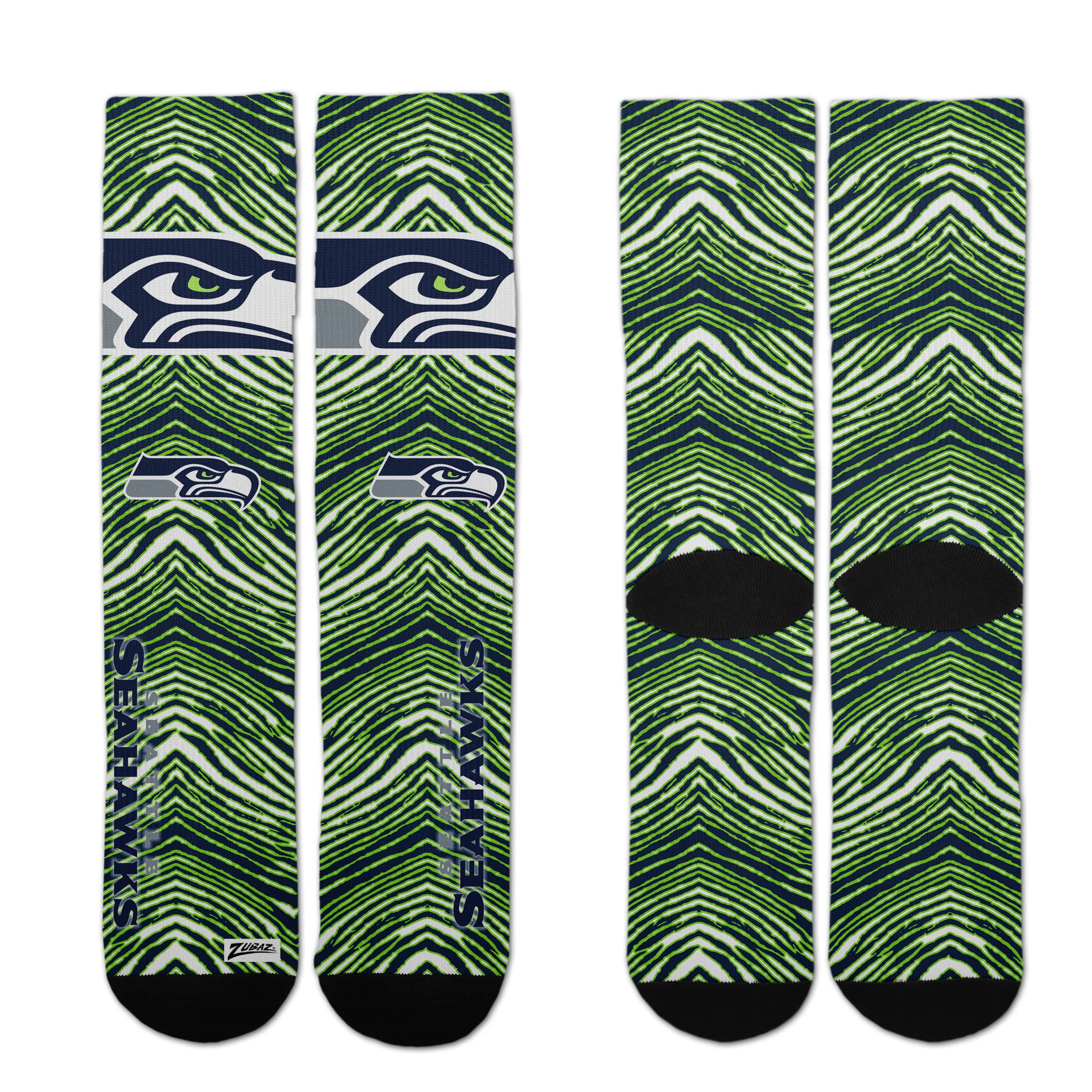 Zubaz By For Bare Feet NFL Zubified Adult and Youth Dress Socks, Seattle Seahawks, Large