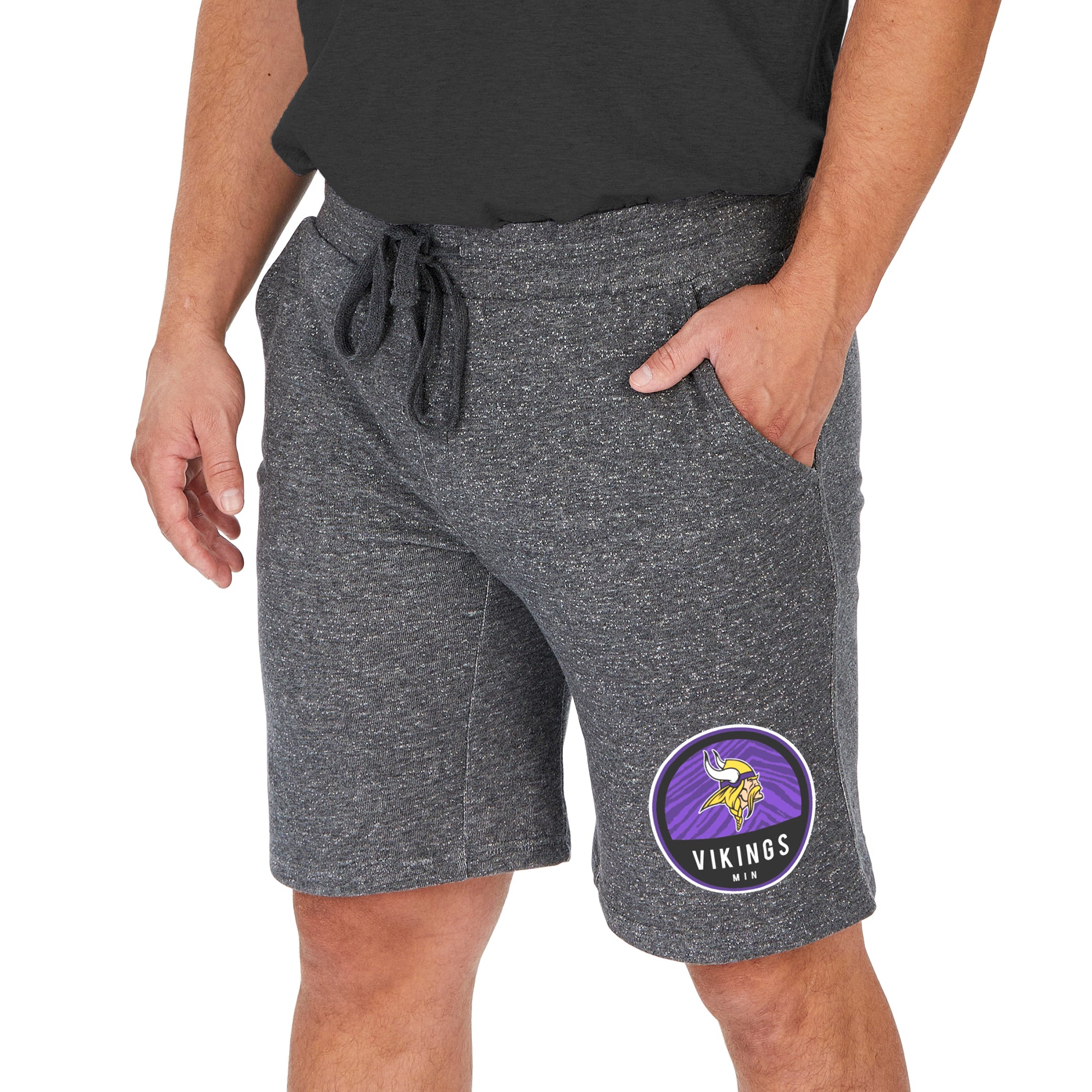 Zubaz NFL Men's MINNESOTA VIKINGS DARK HEATHER GRAY MARLED FRENCH TERRY SWEAT SHORT SM