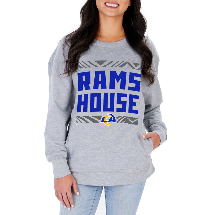 Zubaz NFL Women's Los Angeles Rams Heather Gray Crewneck Sweatshirt